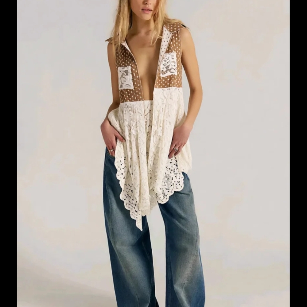 Bohemian Lace Dress with Brown Accents